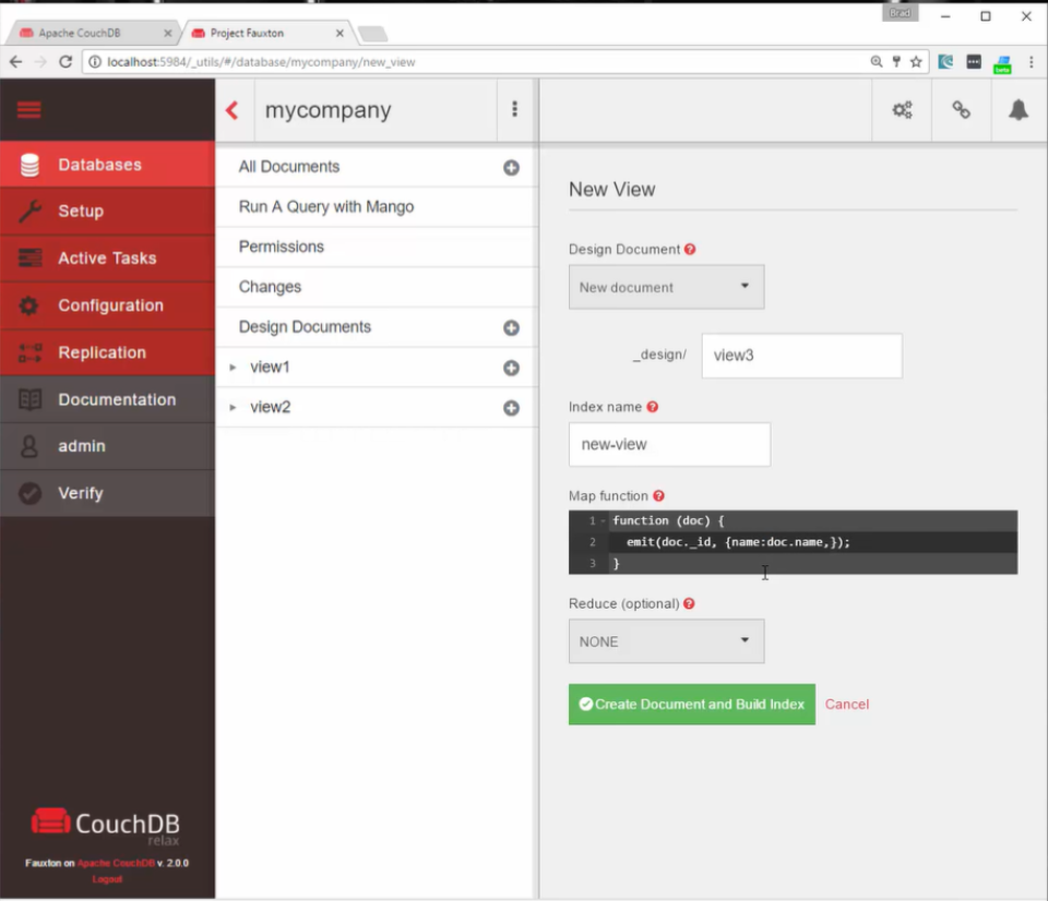screenshot of Apache CouchDB